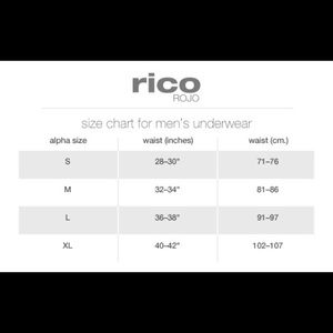 Rico underwear size chart Clearance